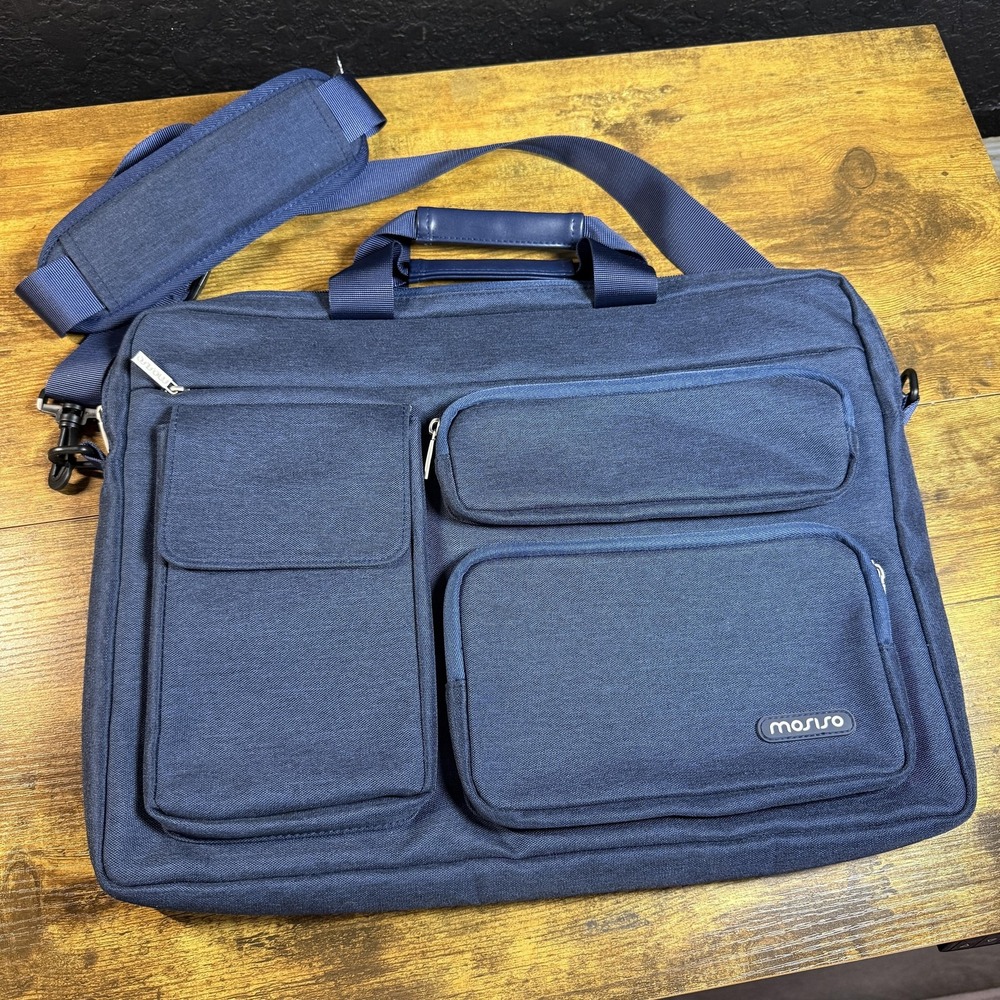 Mosiso Laptop Briefcase Navy Blue Polyester Messenger Bag Unisex 15.6-inch